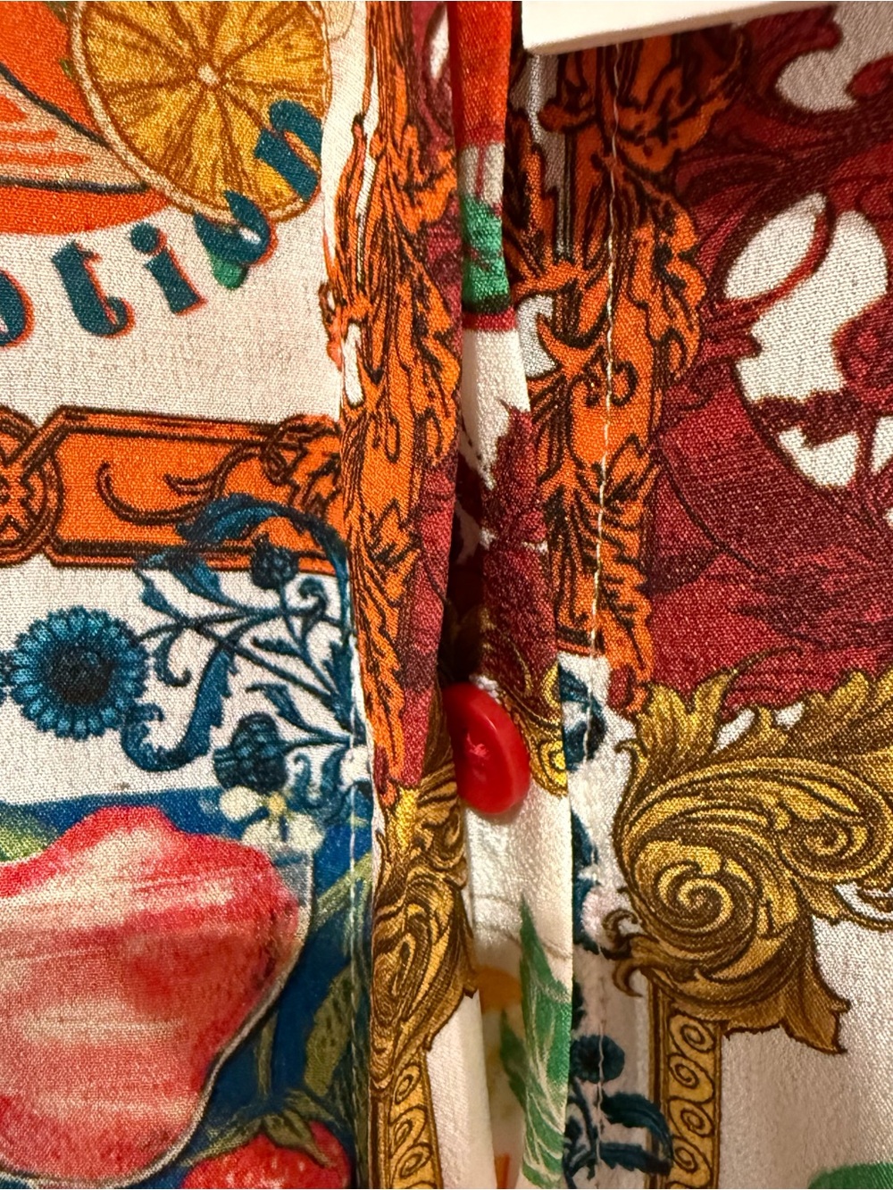New Alice + Olivia Willa Summer Day Shirt Blouse Fruit Drinks Cocktails Tea L - Picture 8 of 10